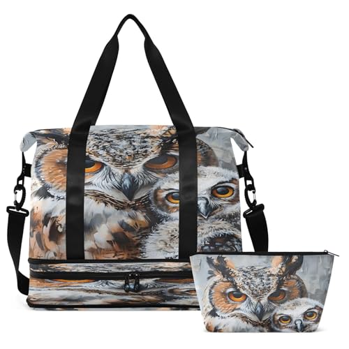 ALAZA Cute Mommy and Baby Owl Travel Duffel Bag for Women Men Sports Gym Bag with Shoe Compartment Tote Weekender Overnight Bag with Wet Pocket for Travel, Gym,Yoga,Swimming2