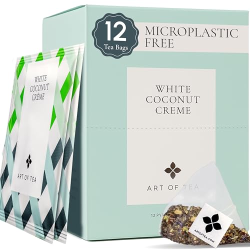 Art of Tea | Organic White Coconut Crème | 12 Count Eco Friendly Sampler Box Assortment | Premium Caffeinated Organic White Tea Variety | Biodegradable Sachets