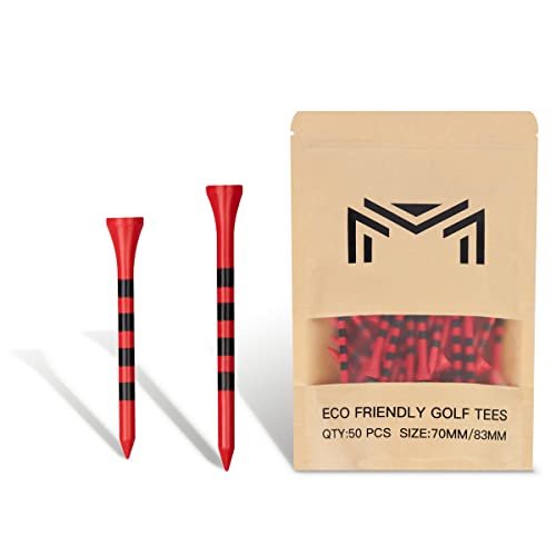 Xinggm Professional Bamboo Golf Tees 2 3/4 & 3 1/4 Inch | Pack Of 50 Unbreakable Golf Tees,Reduce Friction & Side Spin (Red Black,25 * 2-3/4"+25 * 3-1/4") #TOP6