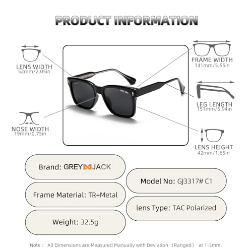 Image of grey jack Full Rim Rectangle Sun Glasses Stylish Sunglasses for Men Women Polarized UV Protection 3317
