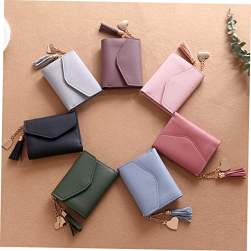 SAFIGLE Women Light Grey Mini Trifold Wallet with Tassel Pendant Pu Leather Cash Holder for Cards Elegant Grain Design for Everyday Use3