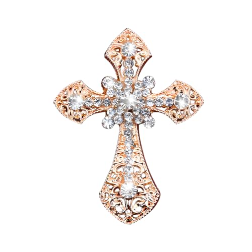 Image of Bling Cross Car Air Vent Clip, Crystal Rhinestone Sparkling Vehicle Air Conditioner Outlet Clamp Charm, Dazzling Diamond Automotive Vent Decoration Clip, Universal Fit (Golden)