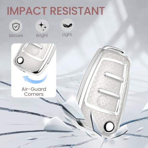 Image of Key Fob Cover for Audi, Rhinestone Wristlet Keychain Case, White
