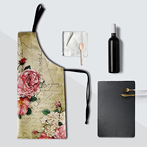 Giwawa Vintage Rose Garden Floral Apron - With Adjustable Neck & Centre Pocket - Retro Pink Flower Shabby Stamp Kitchen Apron For Artist Chef Baking Cooking Painting Adult Mothers Day Gifts #TOP5