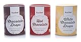 Xucker - 3er Schoko-Probierset (3 x 200 g) - Weiße, Zartbitter Schokodrops und Trinkschokoladen-Pulver