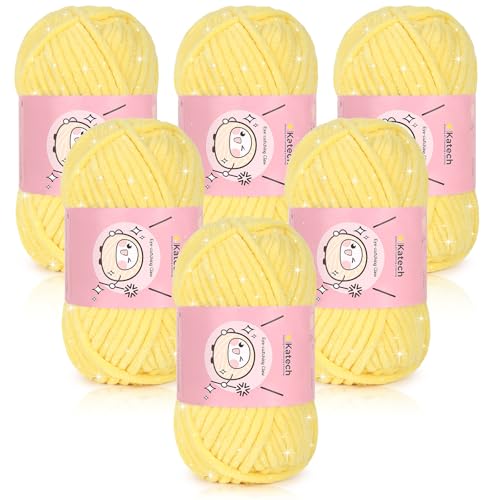 Image of Katech Sparkle Chenille Yarn for Crocheting-6 * 50g /1.76oz-6 Super Bulky