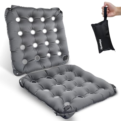 Nexonty 2 Pack Waffle Cushion for Prolonged Sitting, Wheelchair Seat Pad for Pressure Sore, Pressure Relief Inflatable Seat Cushion for Offices, Cars, Airplanes, and Travel, with Hook&Storage Bag