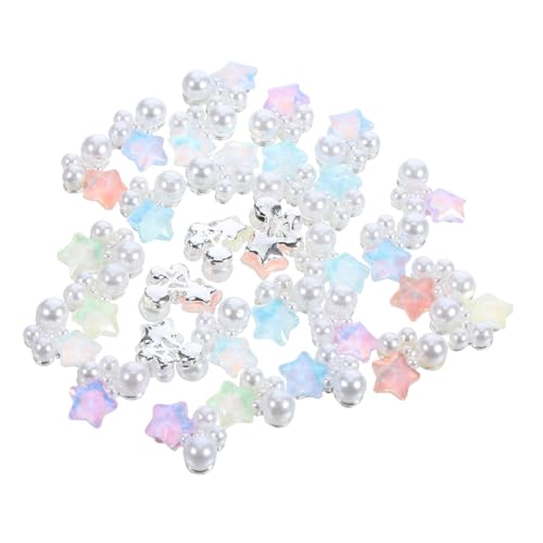 IWOWHERO 30pcs Pentagram Nail Charms Pearls Manicure Ornaments DIY Nail Art Decor for Women