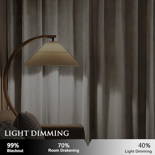 Image of StangH Beige Velvet Curtains 102 Inches Long, Thick Plush Drapes for French Door, Thermal Insulated Energy Saving Privacy Treatment for High Windows, W52 x L102, 2 Panels