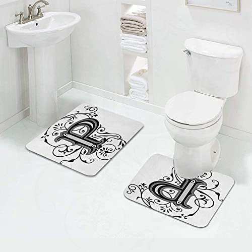 2-teilige rutschfeste Badematte,Buchstabe P Floral Swirls Essence Blooms Letters Barock inspirierte Initialen Design… – Bild 4