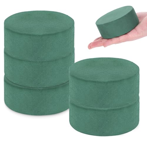 Bruislard 6 Pack Florist Plant Foam 4x1.5 Round Floral Foam Blocks Green Wet Dry Flower Foams for Fresh and Artificial Flowers Arrangements Wedding Party Decor DIY Craft