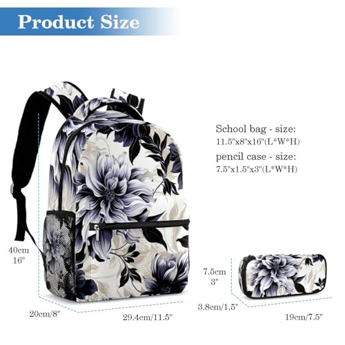 Sac à dos avec trousse fleurs multicolore 40cm pour étudiants