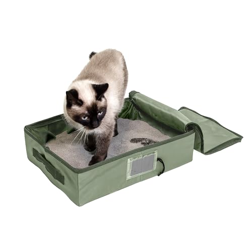 Arenero portátil para gatos, tamaño grande, con tapa verde miniatura 4