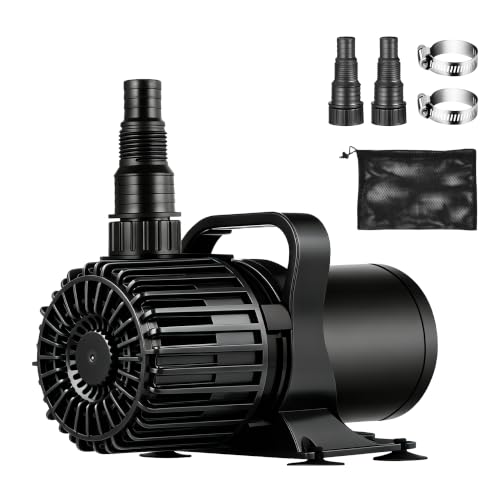 Image of TONGCHANT Pond Pump for Fish Pond Fountain & Waterfall, 1600 GPH 14FT Lift | 100W submersible water pump, ultra quiet motor, 180 rotatable outlet, filter bag, 20FT cord, UL listed, black