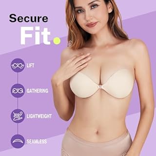 Invisible Strapless Sticky Bra Push up for Women, Ultra Adhesive Bra for Backless Dress, Cleavage Bra Lift Novelty Bras (B Cup, Light Beige)