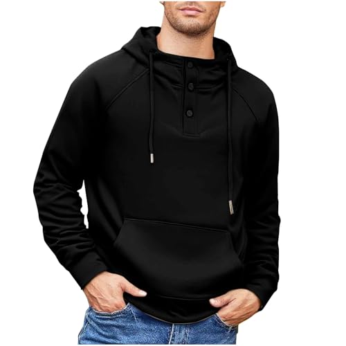 Cambkatl Men's Half Button Hoodies Fashion Raglan Long Sleeve Pullovers Loose Outdoor Hooded Casual Sweatshirt with Pocket