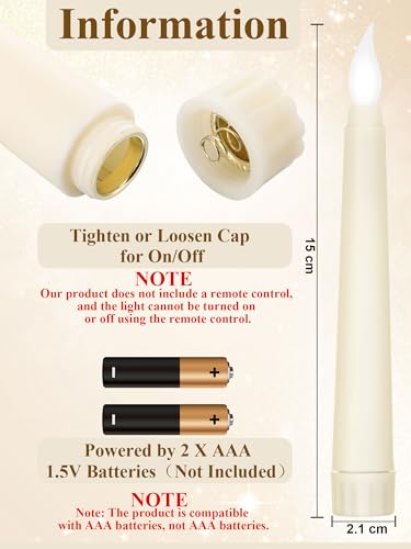 Image of Funtery 48 Pcs Flameless LED Taper Candles Battery Operated Candles Bulk Realistic LED Candlesticks Flickering for Wedding Church Party Home Decor(Ivory,6 Inch,Novelty Style)