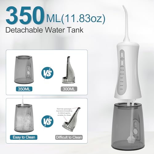 Water Flosser for Teeth, 350ML Tank Cordless Oral Irrigator with 5 Modes, Rechargeable Portable, IPX7 Waterproof Teeth Cleaner, Ideal for Braces, Implants & Sensitive Gums, Home Travel Use — view 3