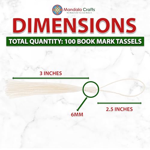 Image of Mandala Crafts Small Off White Bookmark Tassels - 100 Bulk Silky Mini Craft Tassels with Loops for Bookmarks, Jewelry Making, Graduation Decorations, and Keychains