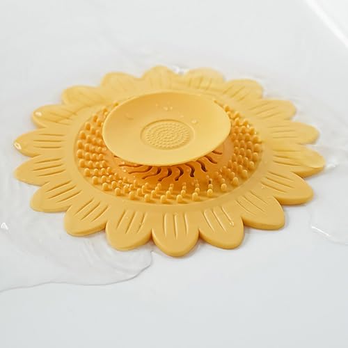 Tapón de desagüe universal para fregadero y bañera, protector anticaída de cabellos, fabricado en silicona grado alimenticio, color amarillo miniatura 5