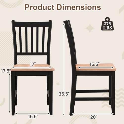 Image of COSTWAY Dining Chairs Set of 4, Mid Century Modern Dining Room Chairs with Solid Rubber Wood Legs and Curved Backrest, Kitchen Chairs for Home, Living Room, Restaurant, Black & Walnut