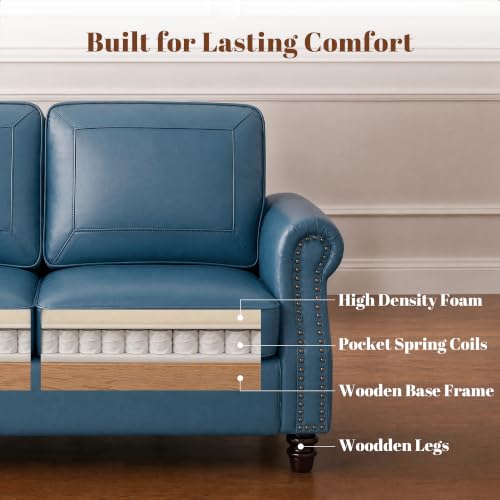Kingfun Faux Leather 3 Seater Sofa with Rolled Arms,Royal Blue - image 6