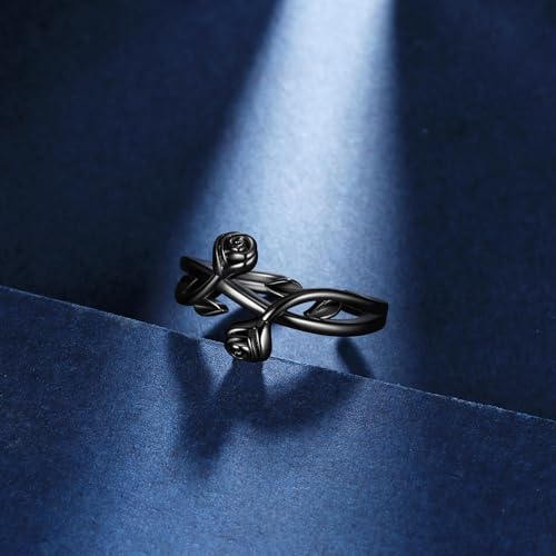 beautlace Rose Flower Adjustable Rings Flower Love Open Ring Silver/Black Gun Plated Elegant Wedding Engagement Jewelry Gifts for Women KR01124