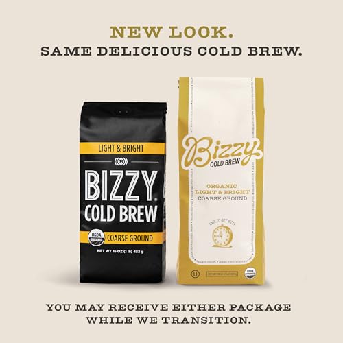 Bizzy Organic Cold Brew Coffee | Bundle | Coarse Ground Coffee | Light & Bright 1 LB + Breakfast Blend 1 LB | 2 Pack