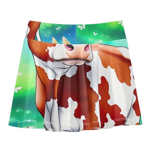 Joisal Pleated Girls' Shorts Athletic Skorts Kids Tennis Skirts Flowy Skort Cute Brown White Cow Field 4t2
