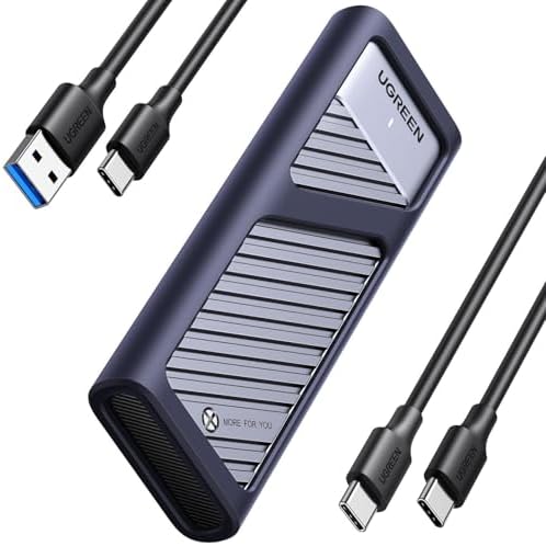 UGREEN M.2 NVMe SATA SSD Enclosure, USB 3.2 Gen2 10Gbps Enclosure for NVMe PCIe M-Key(M+B Key), SATA NGFF (M+B) Key, Support UASP Trim SMART for 2280 2260 2242 2230 with 2 Cables, Aluminum Heatsink