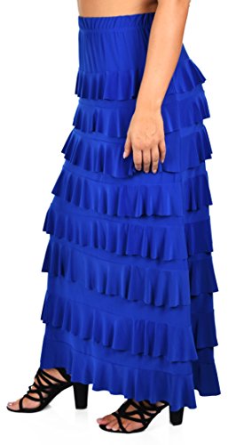 Dare2BStylish Women Waterfall 8 Tiered Boho Layered Maxi Skirt | Reg & Plus Sizes Royal Blue