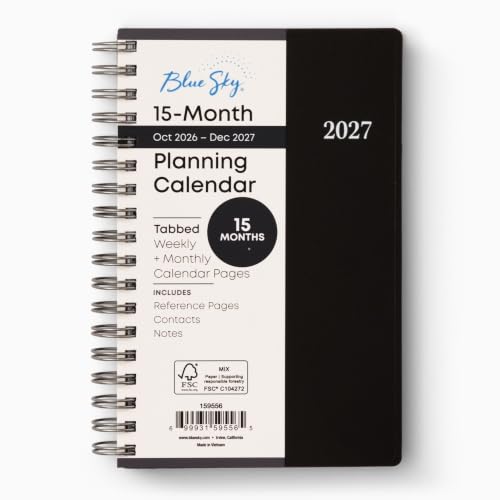 Image of Blue Sky 2027 15-Month Weekly and Monthly Mini Planner Calendar, Includes October 2026 - December 2027, 3.625 inch x 6.125 inch, Flexible Cover, Wirebound, Laminated Tabs, Enterprise (Pack of 24)