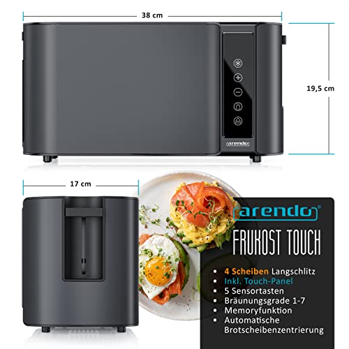 Arendo - Edelstahl Toaster Langschlitz 4 Scheiben- Touchscreen – Doppelwandgehäuse – 1500 W – Integrierter Brötchenaufsatz – 7 Bräunungsgrade – Brotzentrierung – Restzeitanzeige – Memoryfunktion – Bild 2