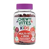 Chewy Vites Kids Multi-Vitamin + Iron, 60 Kids Vitamins Gummies, Iron Gummies, 13 Essential Vitamins and Minerals, 2 Months Supply, Real Fruit Juice, Vegan, Age 3 +, Berries Flavour
