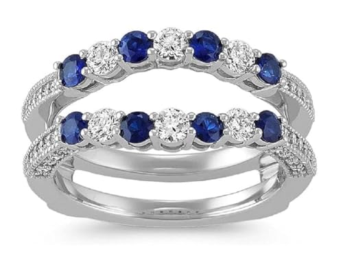 Generic 2Ct Round Cut Created Blue Sapphire & Diamond Vintage Enhancer Wrap Engagement Wedding Ring For Womens 925 Sterling Silver, White