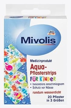 Plasters Pack of 20 3 Assorted Sizes, Coloured First Aid Plasters for Children, Kids Plasters with Aqua Designs, Various Sized Strips