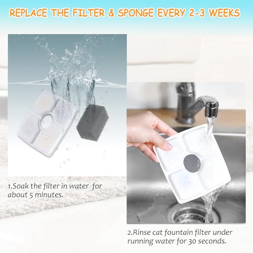 16 Pack Replacement Filters & 16 Pack Pre-Filter Sponges for Veken 84 oz / 2.5L Automatic Pet Water Fountain, Triple Filtration Cat Fountain Replacement Filter