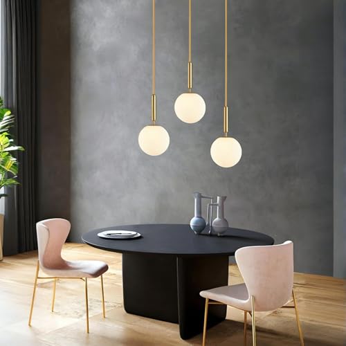 LFsem Modern Minimalist Glass Pendant Light Fixtures, Height Adjustable E27 Glod Ceiling Pendant Light for Bedroom Dining Room & Bathroom (Matte White - Cosy Home Interiors LFsem Modern Minimalist Glass Pendant Light Fixtures, Height Adjustable E27 Glod Ceiling Pendant Light for Bedroom Dining Room & Bathroom (Matte White - Image 5