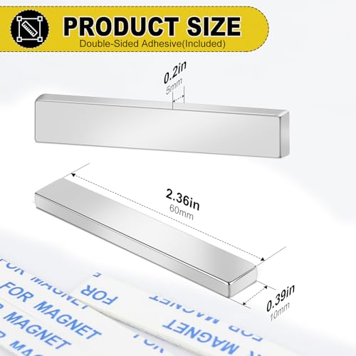 Image of MIKEDE 9 Pcs Magnets, Waterproof Strong Neodymium Bar Magnets with Epoxy Coating and Adhesive, Rare Earth Magnet, Strong Magnet Heavy Duty for Tool Room, Kitchen, Whiteboard - 2.36 x 0.39 x 0.20 in