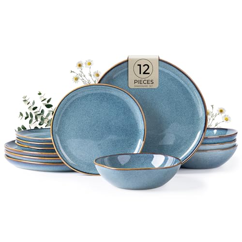 Image of AmorArc Ceramic Dinnerware Sets,Handmade Reactive Glaze Stoneware Plates and Bowls Sets,Highly Scratch Resistant | Dishwasher & Microwave Safe Dishes Set,Service for 4 (12pc)