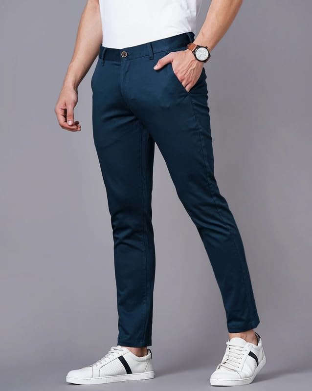 Image of British Club 100% Cotton Slim Fit Flat-Front Trousers for Men | Tailored Design for a Clean Look | Versatile for Office & Casual Wear | Lightweight Breathable Fabric | Black