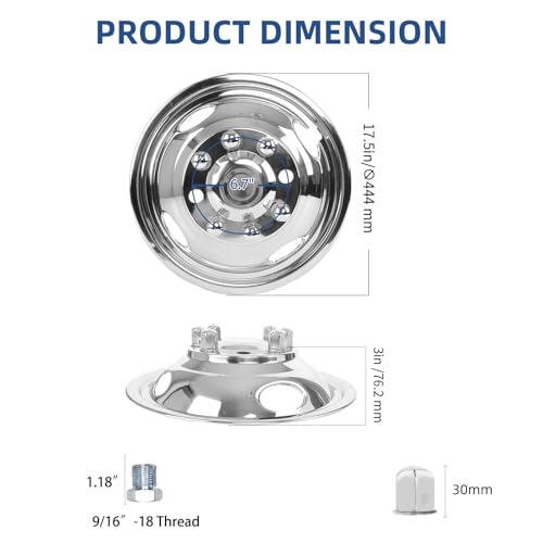 Image of hightall 16 Wheel Simulators Front Wheel, 16 inch 8 Lug Stainless Steel RV Hubcaps,Polished Surface,2Pcs Front Wheel,Bolts On Wheel Cover Set Compatible with Ford 2008-2025 E-350 /E450 Dual Rear Wheel