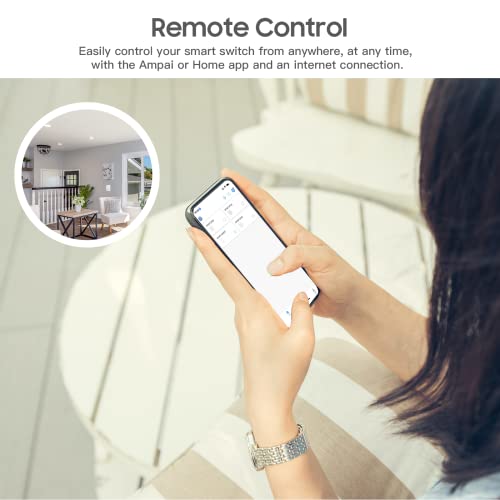 Ampai Smart Light Switch - Voice Control By Siri, Alexa, Google - Works With Homekit - 2.4Ghz Wi-Fi Smart Switch - 1 Way Single Pole - Need Neutral Wire - Feature Nfc Tap - 10A #TOP5