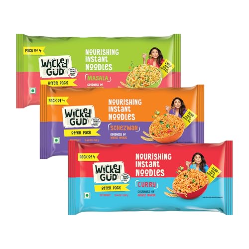 Image of WickedGud Nourishing Instant Noodles Range Assorted | No Maida | No Palm Oil | No MSG | High Protein | High Fibre | Cholesterol Free, 240 grams x 3