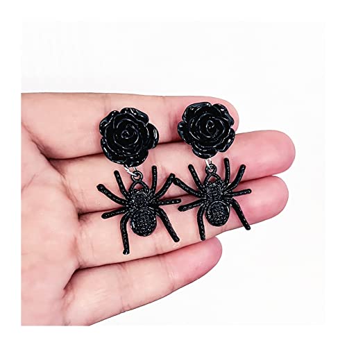 Boucle d'oreille araignée rose et noire 3D au design effrayant punk
