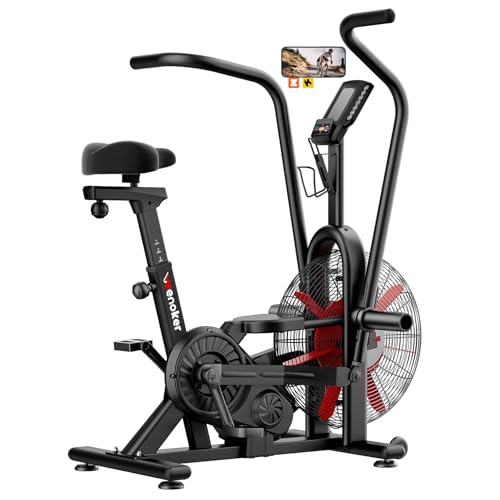 Exercise Bike, Wenoker Air Bike Stationary Bike for Home, Air Resistance Bluetooth Fan Bike Assault Bike with Dual Action Handlebars, APP Connection Customizable Monitor