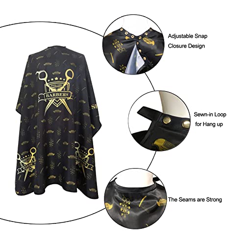 Barber Capes for Men, Hair Cutting Cape with Metal Snap Closure, Professional Salon Cape, Large Waterproof Hairdressing Cape for Hairstylist- 63”× 56” (Black & Gold) - Thumbnail 5
