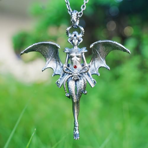 Pendentif démon ange gothique en argent et grenat talisman de protection - 6