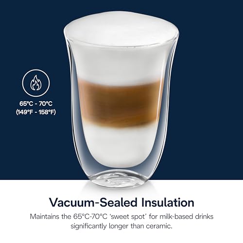 Image of De'Longhi Brand Original Double Walled Latte Glasses, Set of 2 (330 ml each), Specially Designed for De'Longhi Coffee Machines, Thermal Insulated, Condensation-Free, Dishwasher Safe, Microwave Safe