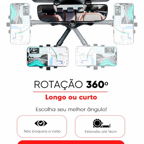 Suporte de Celular Retrovisor Veicular Antiderrapante Rotação Universal 360° Para Caminhonete Carro